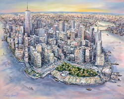 Manhattan Panorama by Phillip Bissell - Original Painting on Box Canvas sized 39x32 inches. Available from Whitewall Galleries
